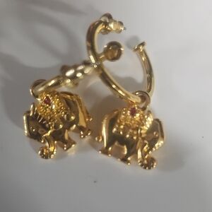 Gold Elephant Hoop Earrings